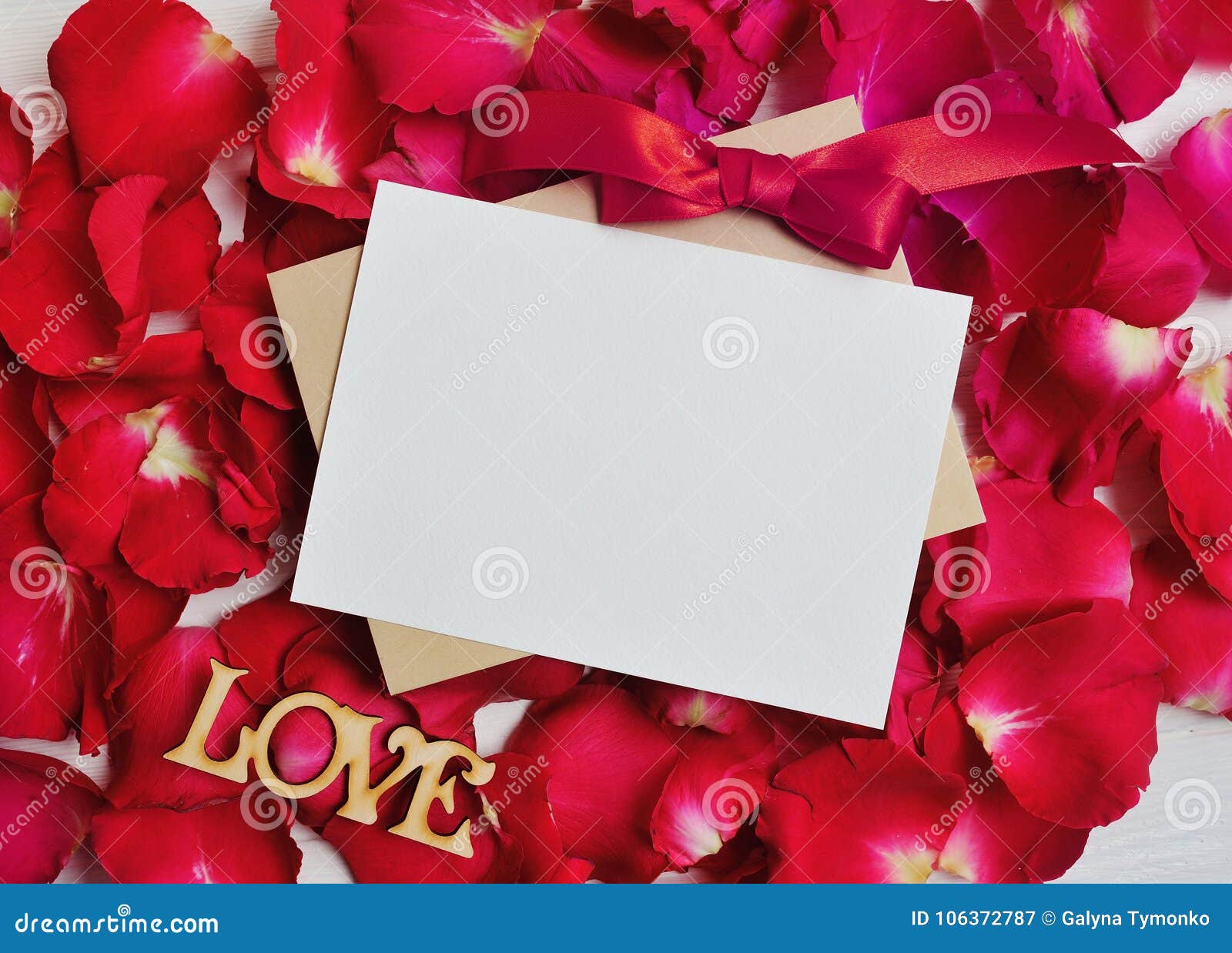 Download Mockup Card On Red Rose Petals For Valentine`s Day. Flat ...