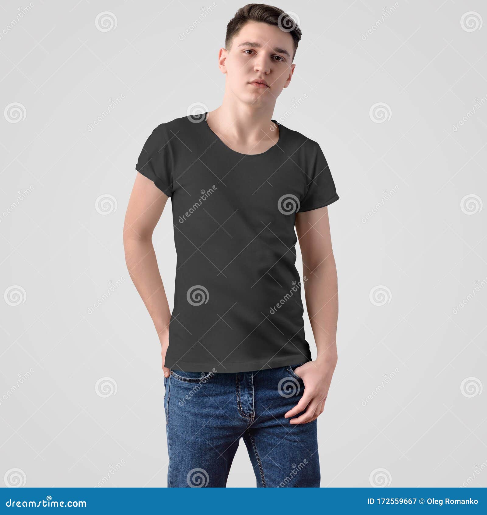 Download Mockup Of Clean Black T-shirts On A Young Guy In Blue ...