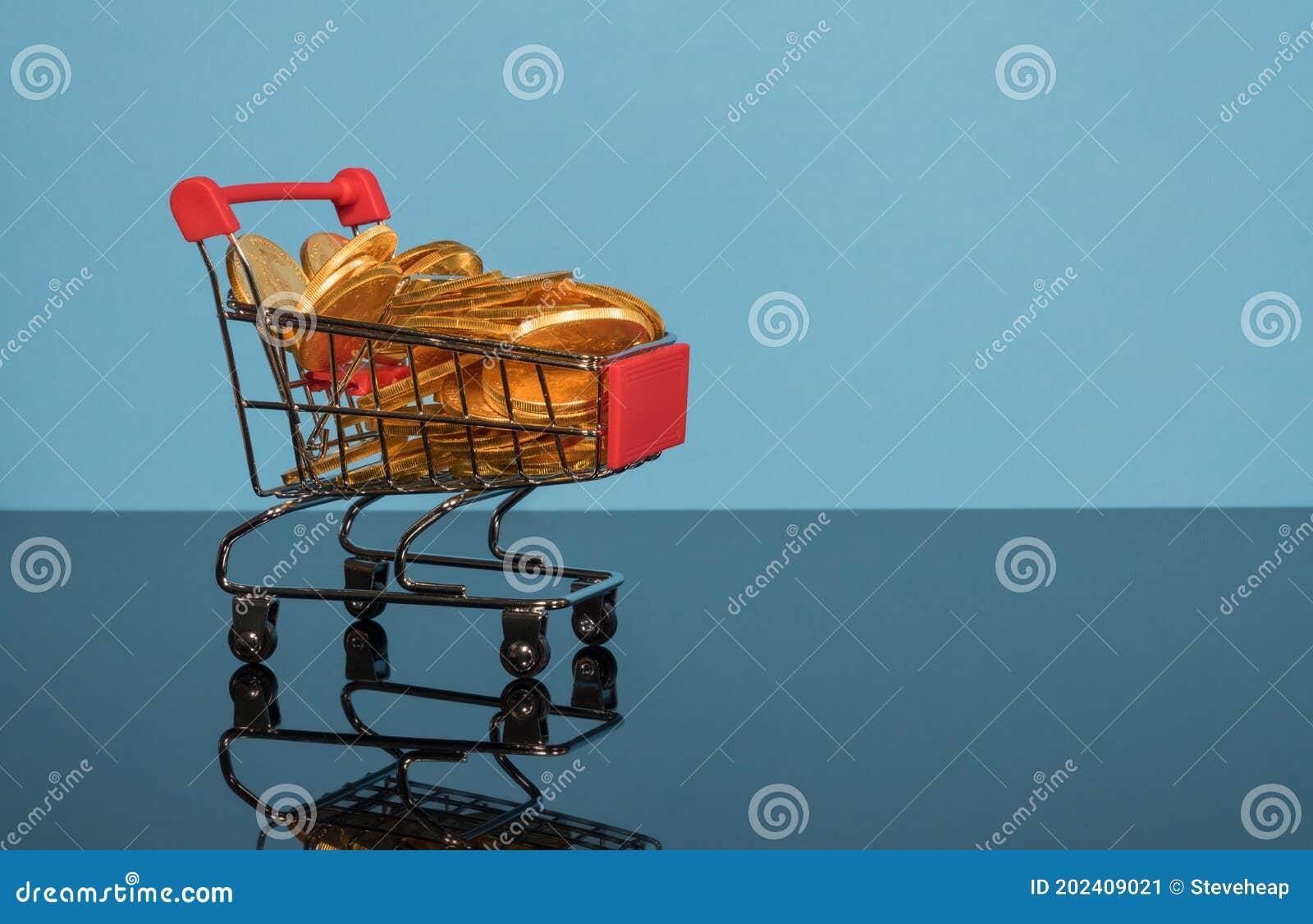 Download Sale Mockup Or Background With Shopping Cart Filled With Gold Coins Stock Image - Image of cart ...