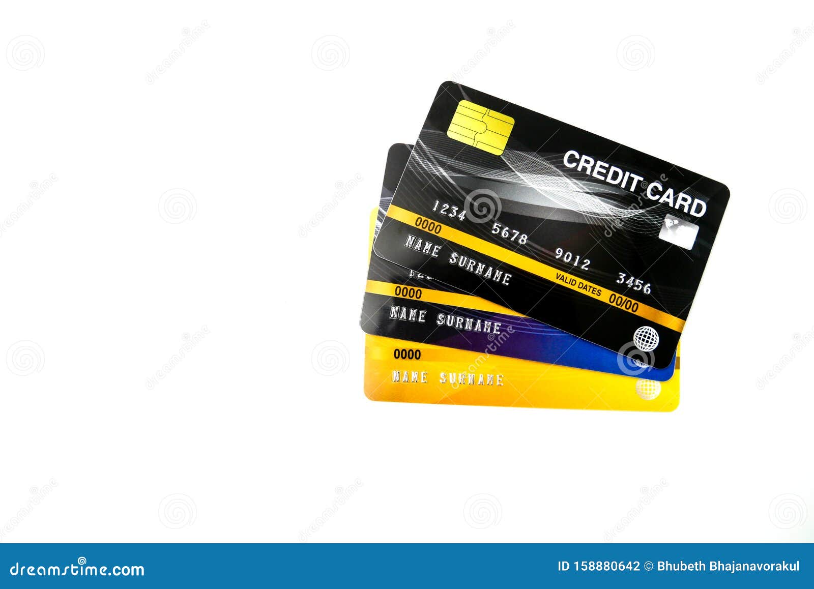 mockup credit card, the popular payment method with plastic and chipcard card close up shot and  on white background