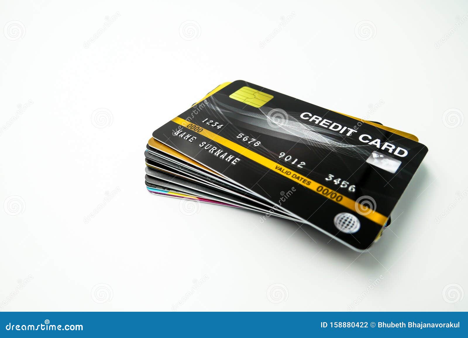 mockup credit card, the popular payment method with plastic and chipcard card close up shot and  on white background