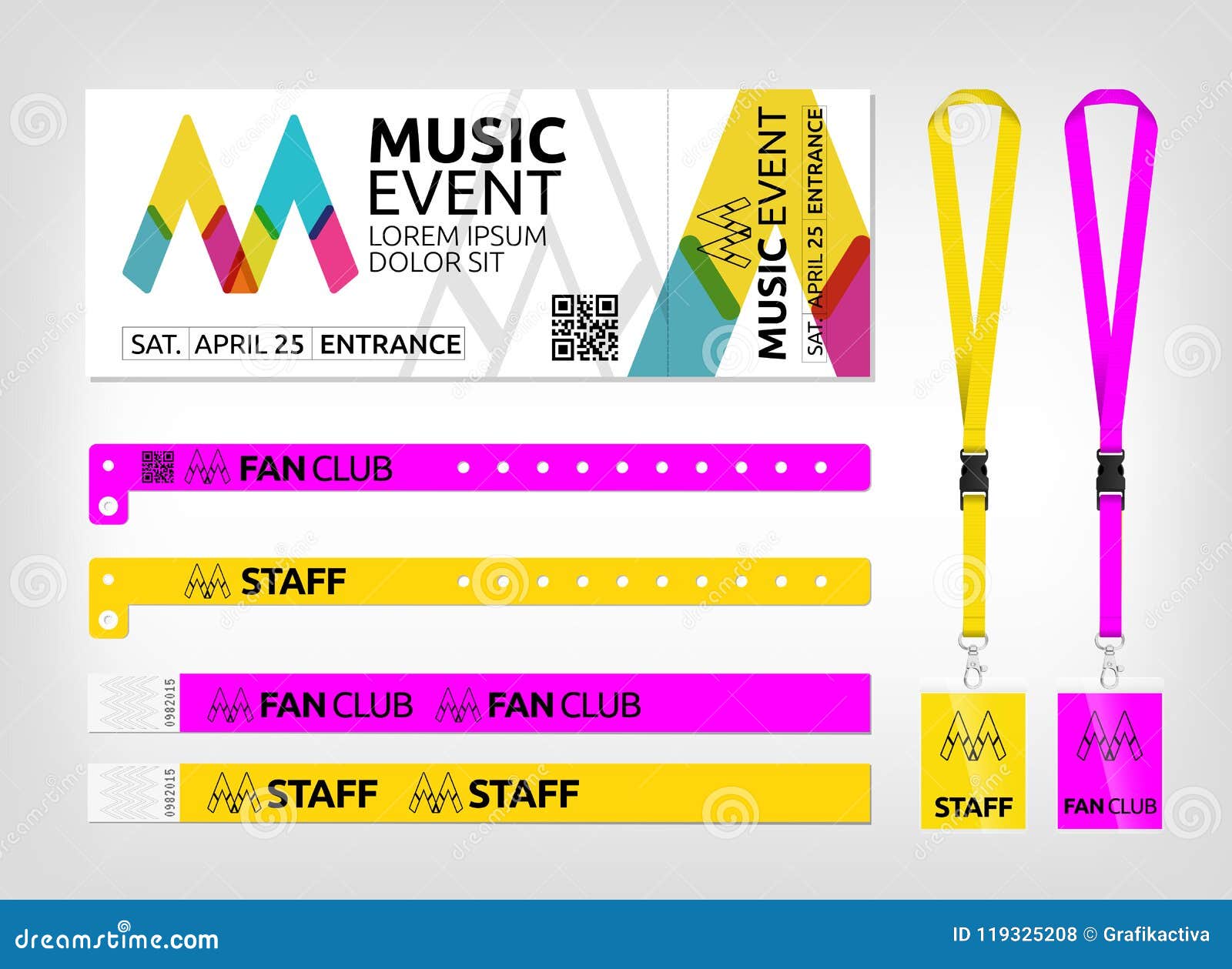 Download Mockup Of Different Access Control Designs Suitable For Events Concerts Parties Festivals And Private Areas Stock Vector Illustration Of Brand Invitation 119325208