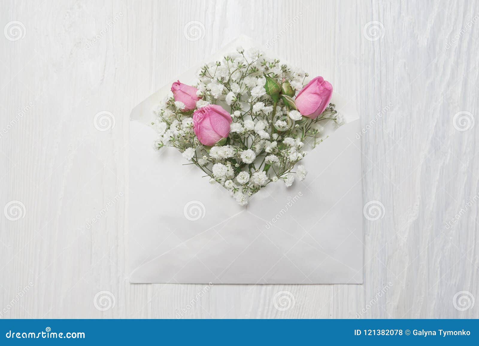 mockup envelope with flowers and a letter, greeting card for