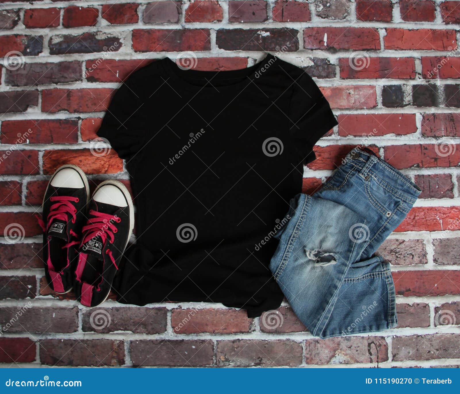 Download Mockup Flat Lay Of Black T Shirt Stock Photo - Image of ...