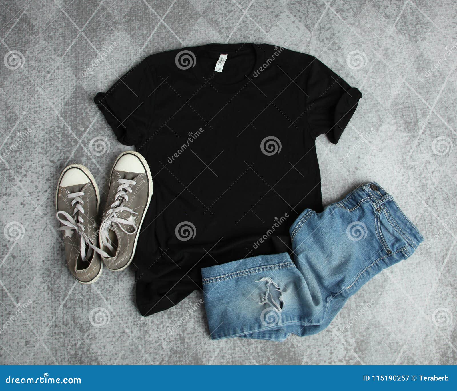 mockup flat lay of black t shirt