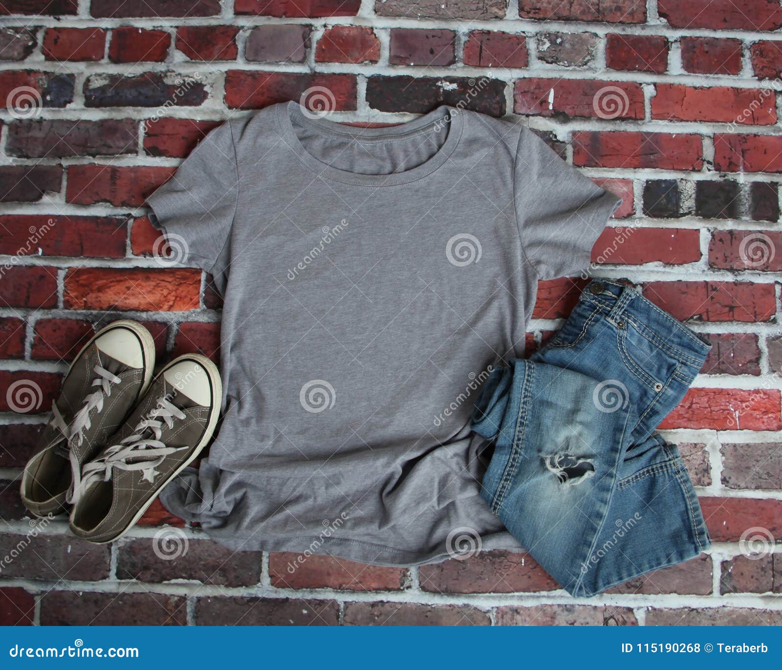 Download Mockup Flat Lay Of Gray T Shirt Stock Photo - Image of above, background: 115190268