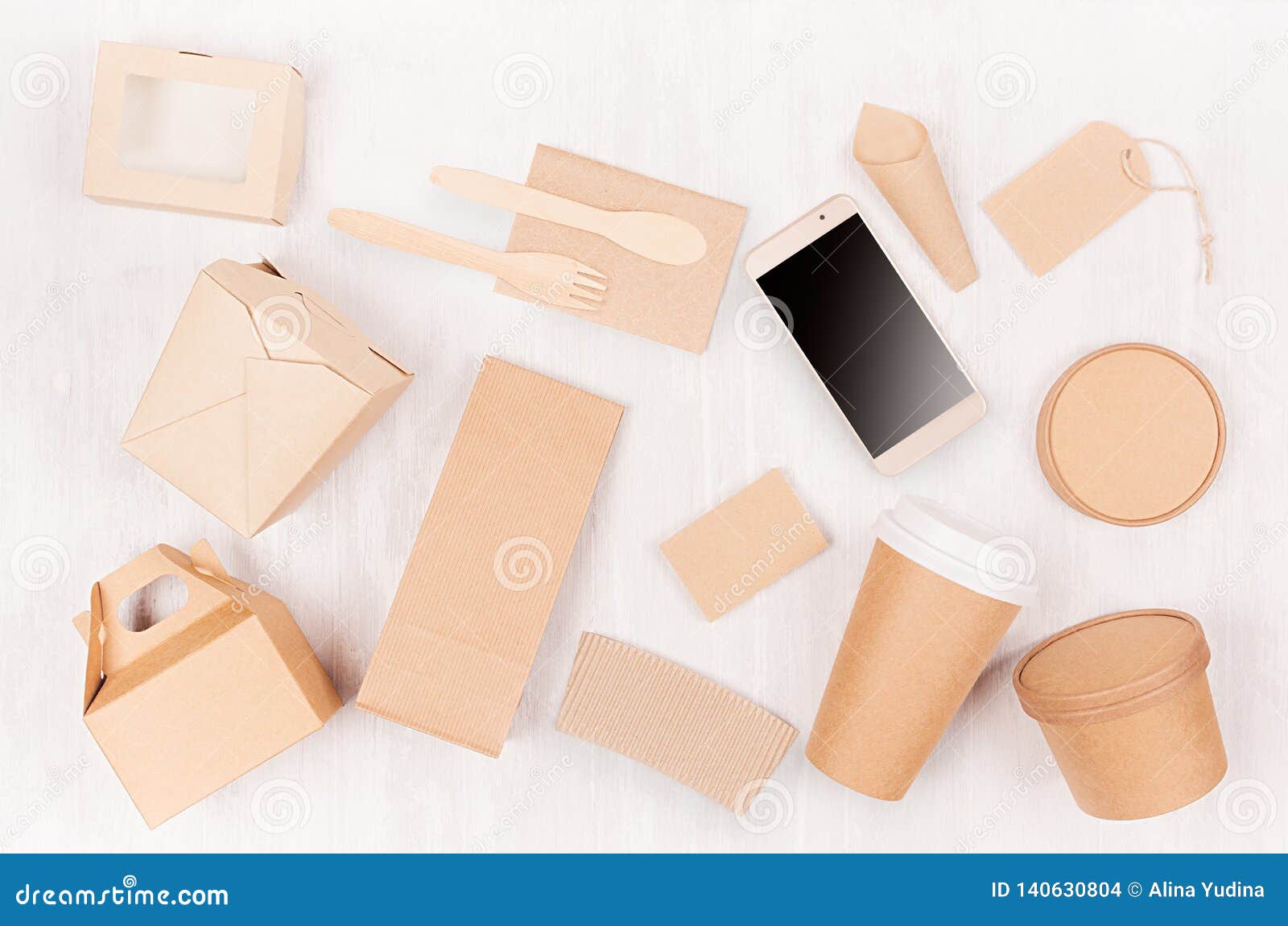 Download Mockup Food Takeaway Packaging For Cafe And Restaurant Pattern Of Phone Cardboard Box For Coffee Burger Noodles Sushi Stock Photo Image Of Card Packaging 140630804