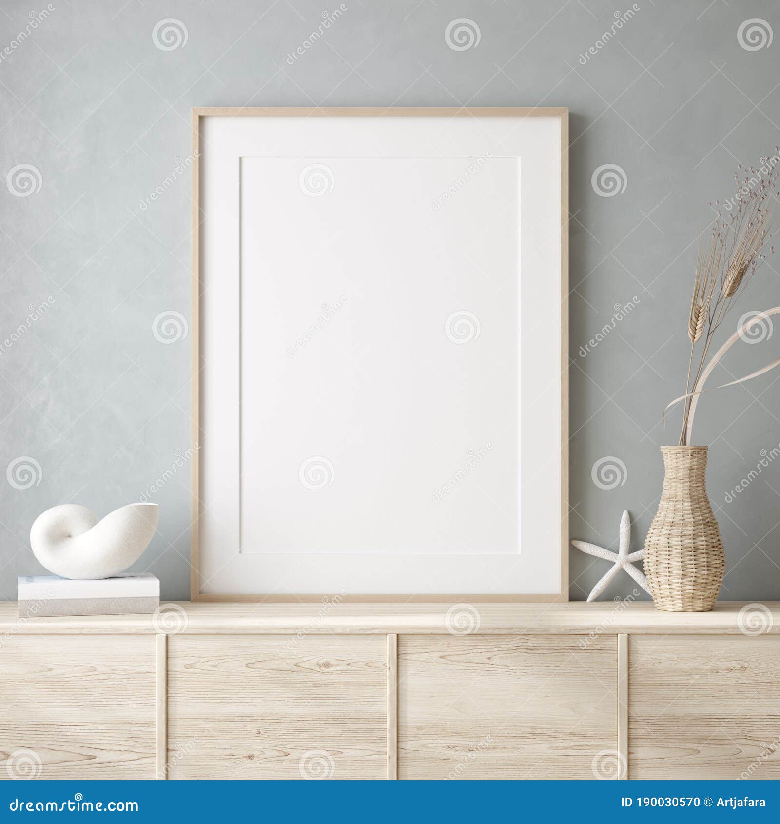 mockup frame close up in coastal style home interior background