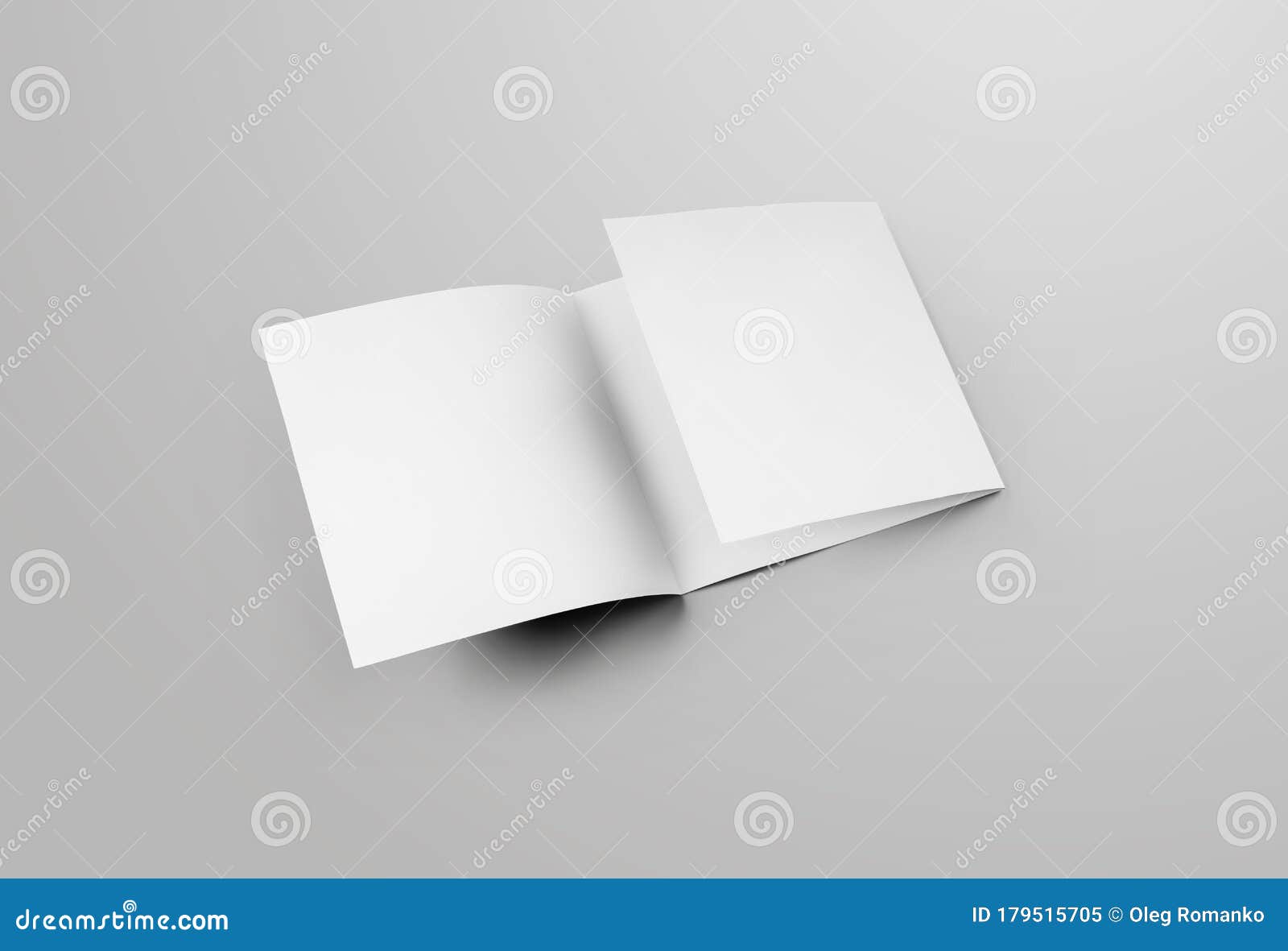 mockup of half-open empty square trifold, business booklet, front view,  on background