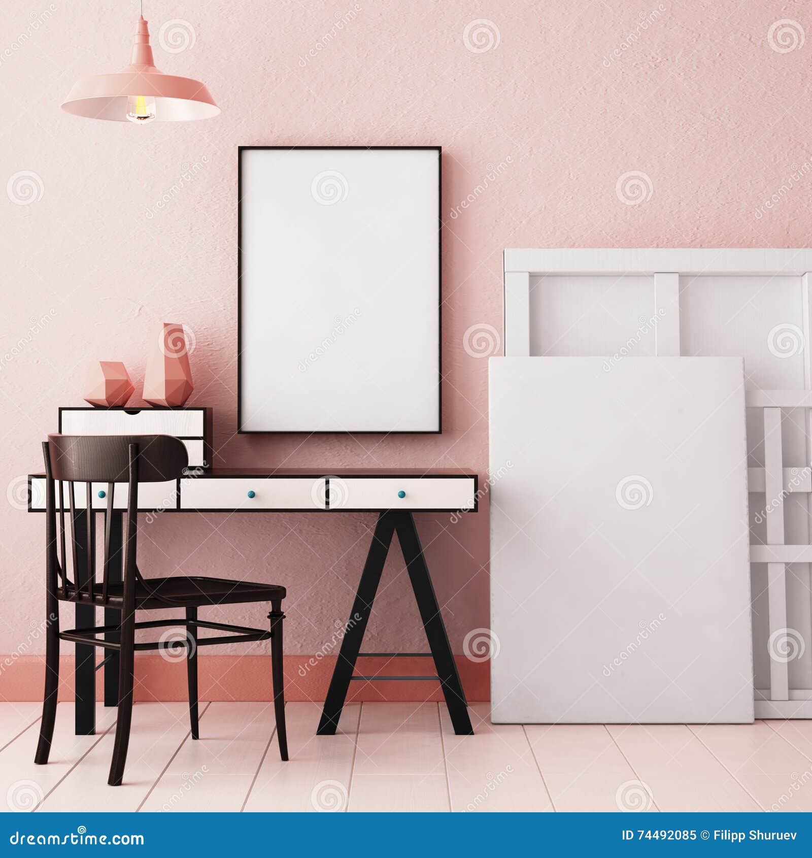 Mockup In Hipster Style Workspace Trend Color Stock