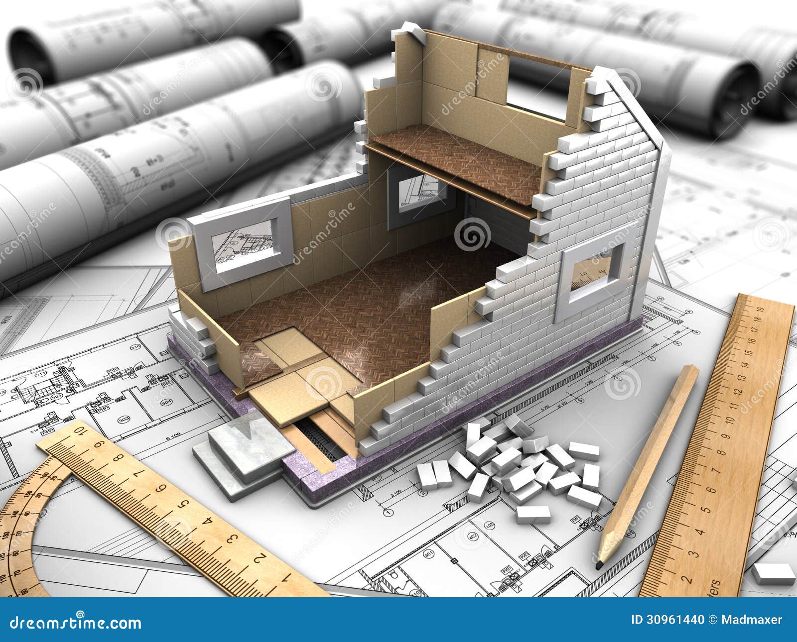 Mockup Of The House And Drawings Stock Illustration