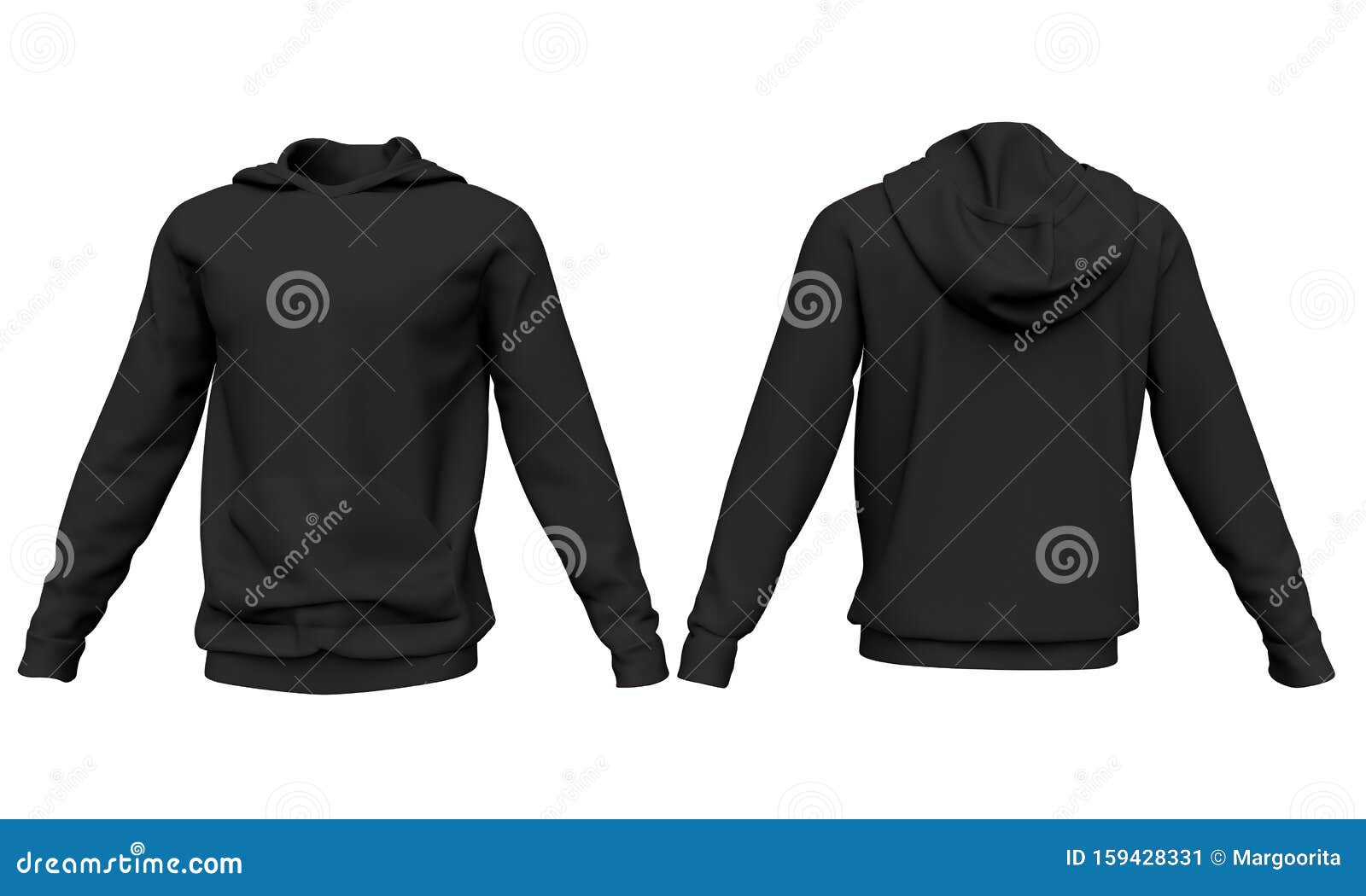 Zip-up Hoody sweatshirt technical fashion illustration with long sleeves,  oversized body, kangaroo pouch, drawstring. Flat apparel template front,  back, grey color. Women, men, unisex CAD mockup Stock Vector Image & Art -