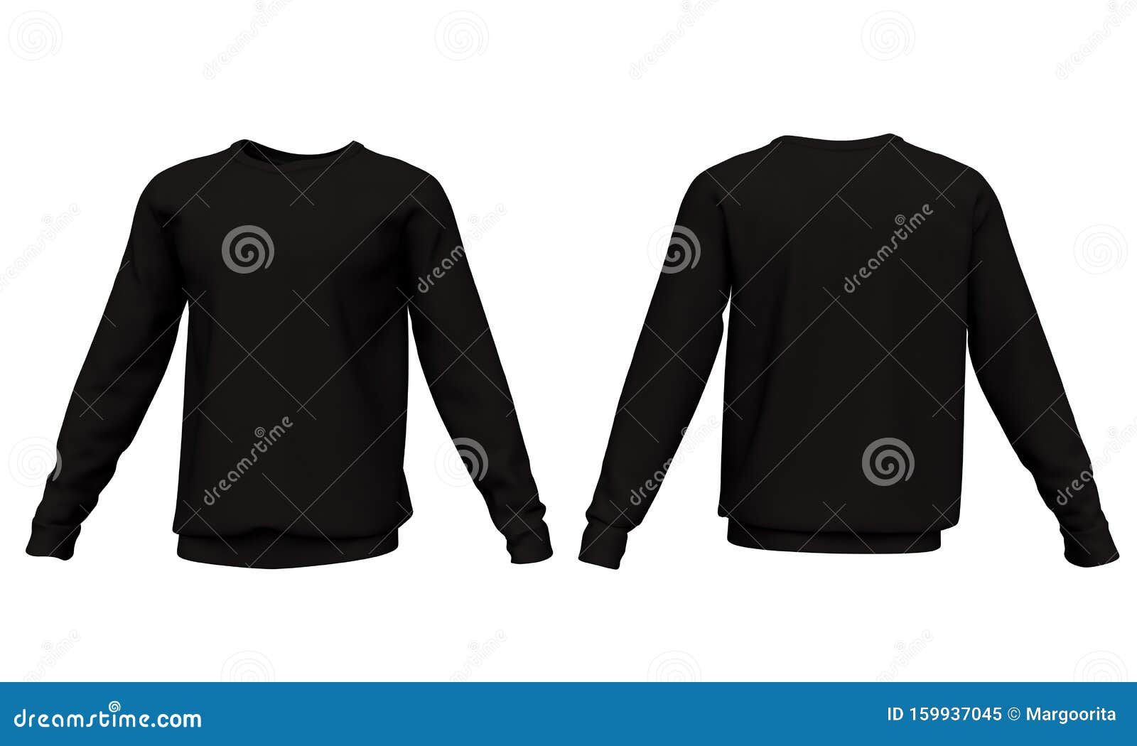 Mockup Men Black Sweatshirt with Long Sleeves Isolated on White ...