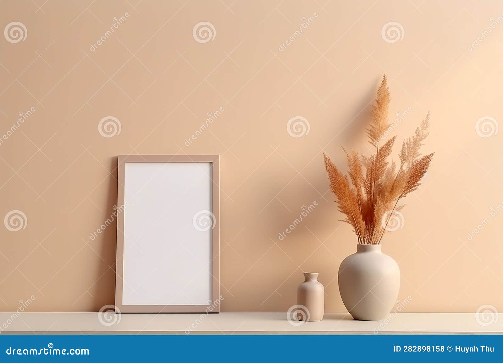 mockup a minimalist interior  room featuring a horizontal 3:2 empty picture frame