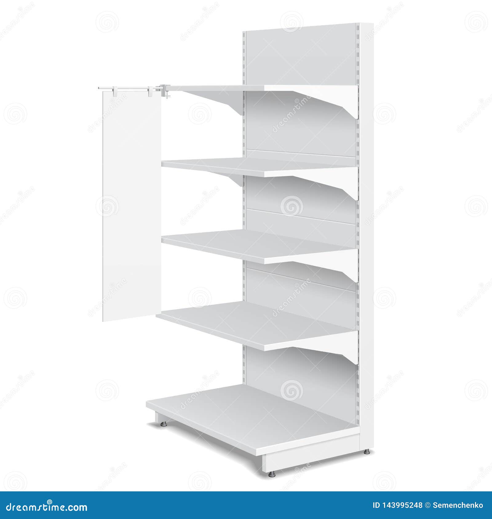 Download Mockup Mock Up White Blank Empty Shelf Stopper Banner Showcase Displays With Retail Shelves Products 3d On Isolated Stock Vector Illustration Of Metal Branding 143995248