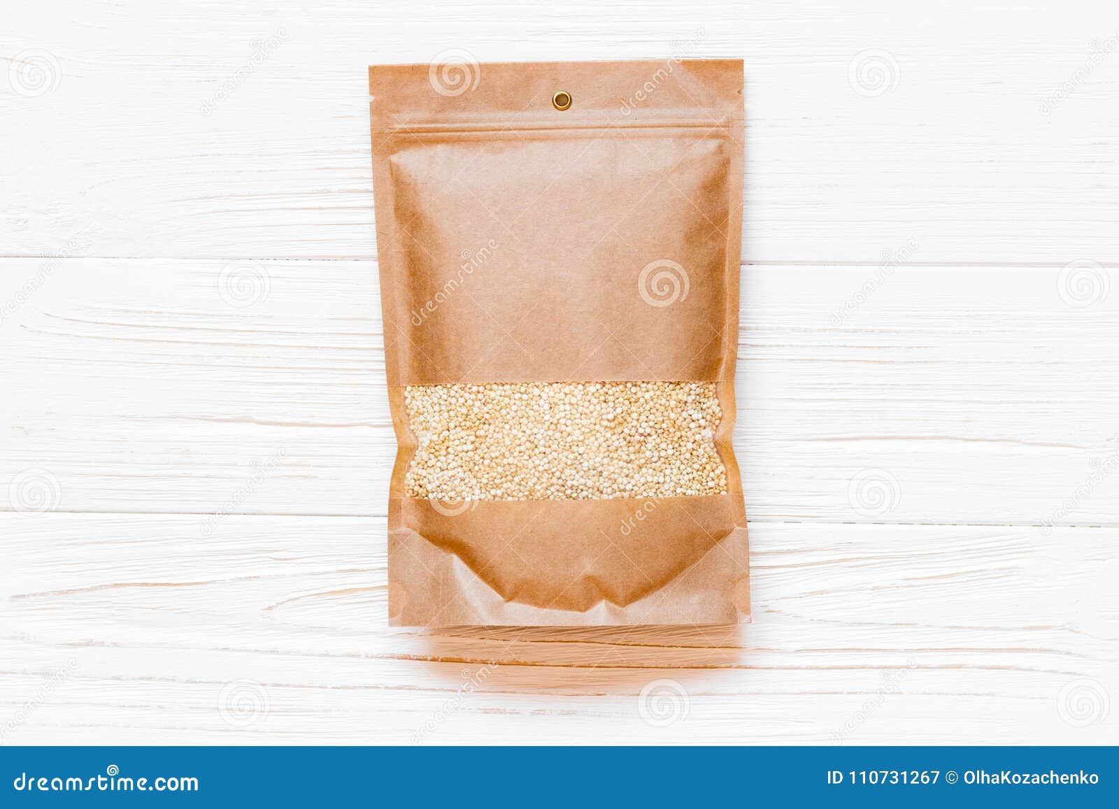 Download Mockup Paper Bag With Quinoa Seeds On White Wooden Table ...