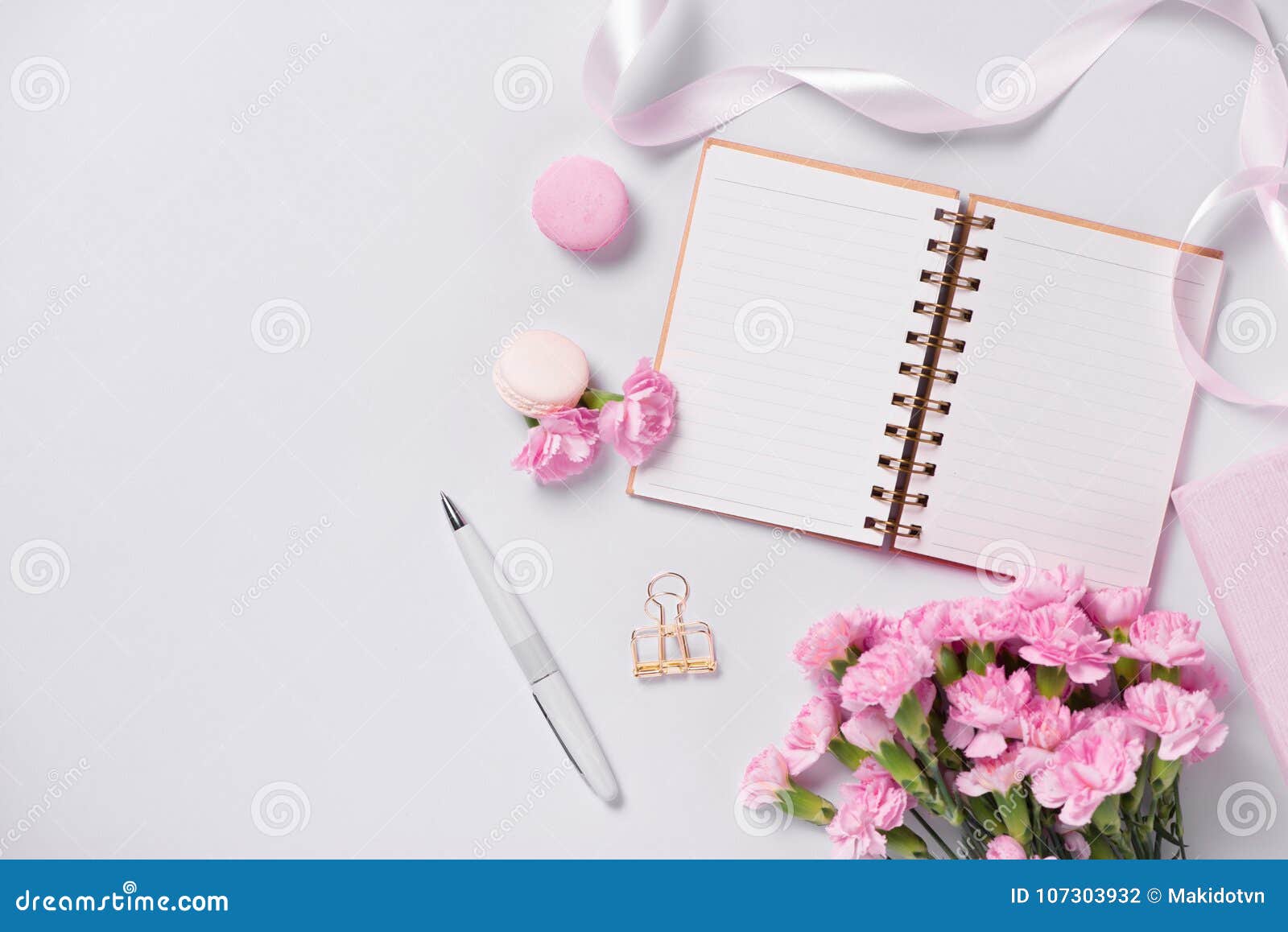 Mockup Planner Flat Lay. Accessory on the Table. View Top Stock Photo