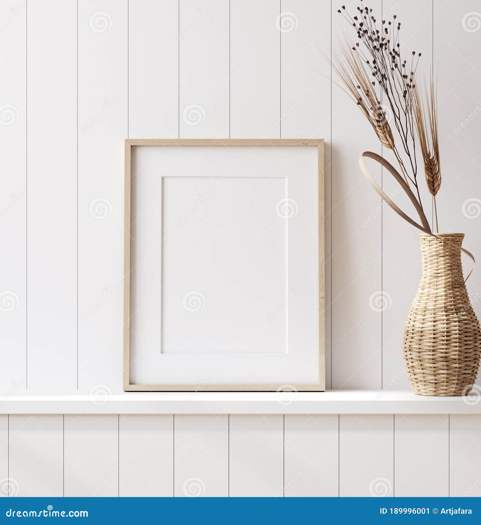 mockup poster frame close up in coastal style home interior