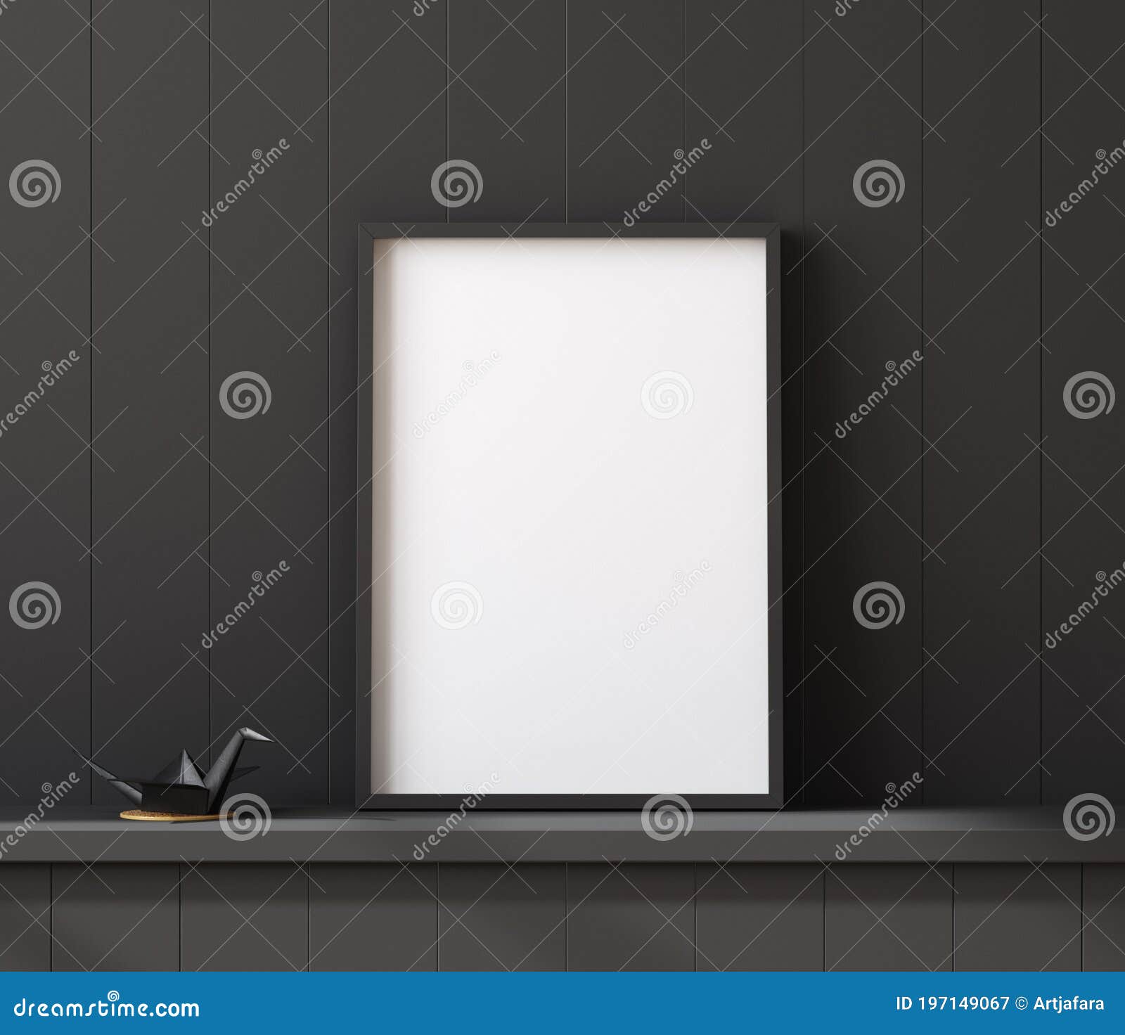 Download Mockup Poster Frame Close Up On Shelf With Origami Stock Illustration Illustration Of Origami Canvas 197149067