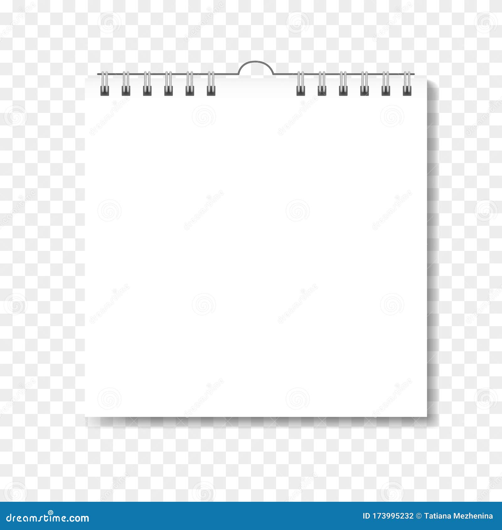mockup of realistic square calendar on spiral