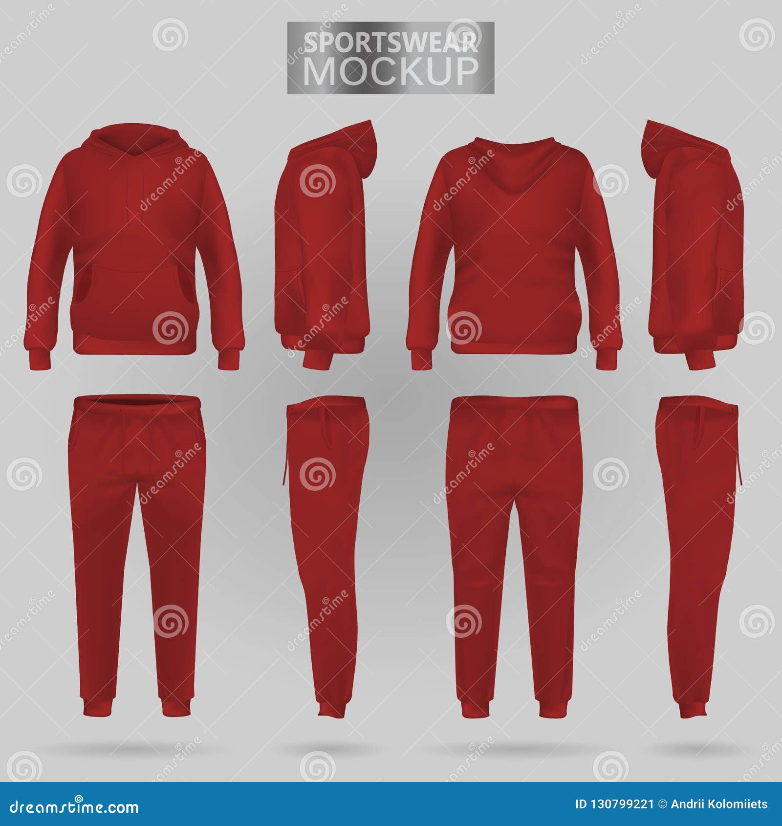 Download Mockup Of The Red Sportswear Hoodie And Trousers In Four ...