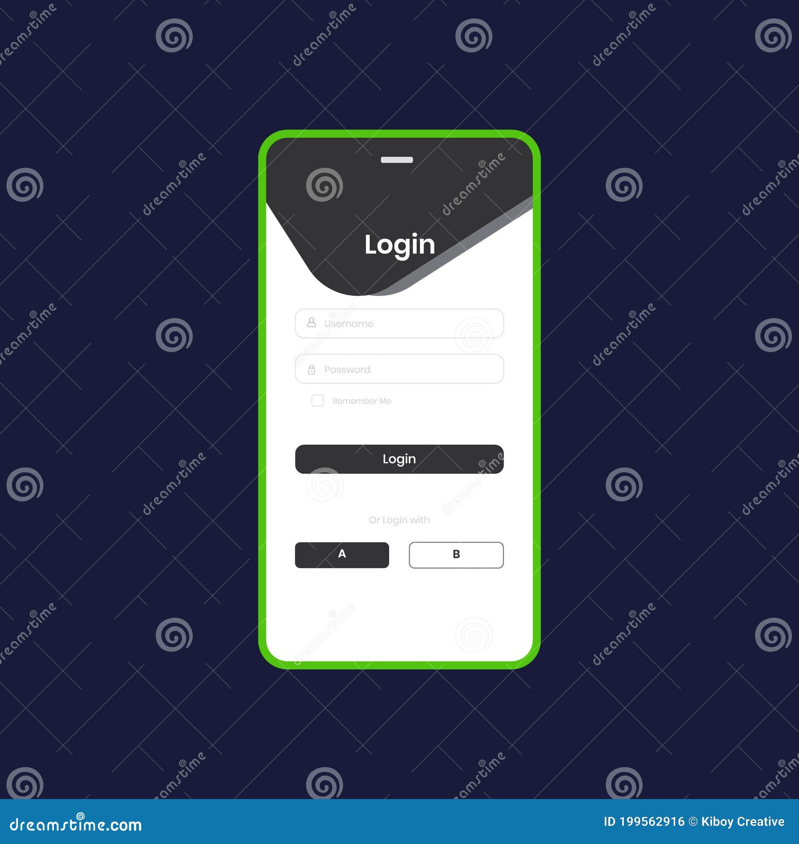 MockUp Screen with Login Form. Welcome Page for Your Mobile App Stock ...