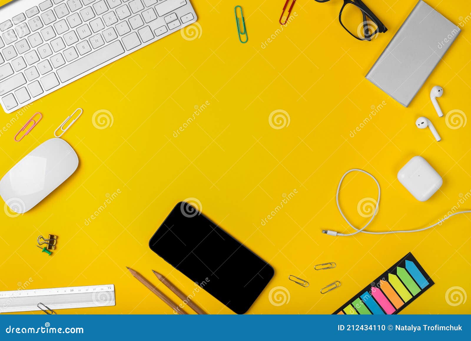 Mockup of Smart Gadgets on the Red Background of Office Items on Yellow  Background. Smartphone, Headphones, and Office Gadgets Stock Image - Image  of office, coffee: 188845351