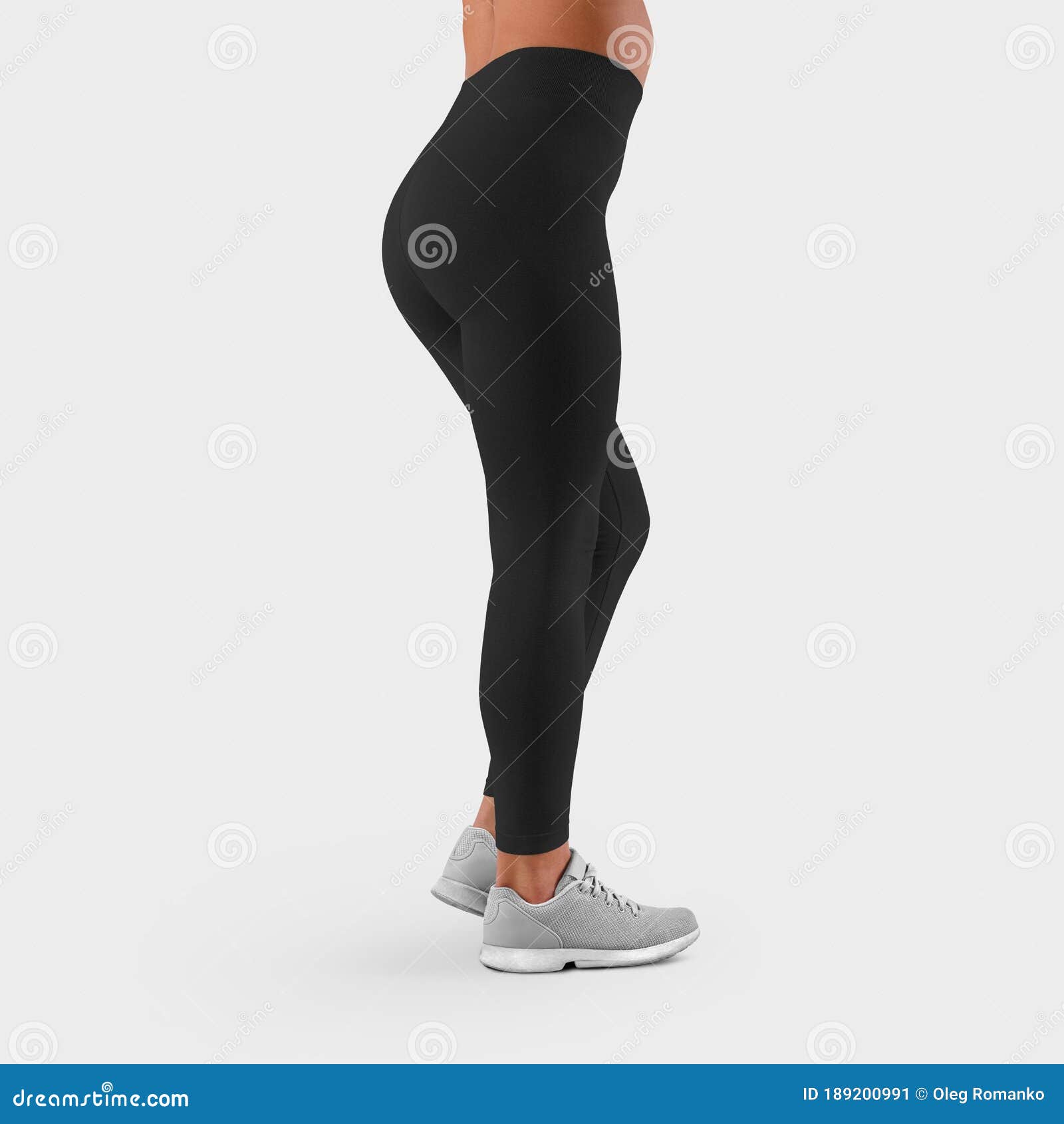 Mockup of Sportswear on Fit Female Legs, Side View, Empty Black