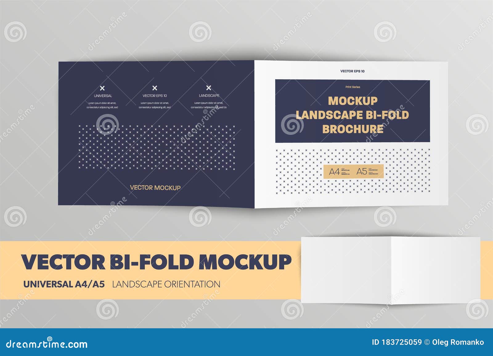 Download Mockup Standard Landscape Brochure Universal A4 A5 Bifold With Realistic Shadows Abstract Pattern For Presentation Design Stock Vector Illustration Of Mockup Back 183725059