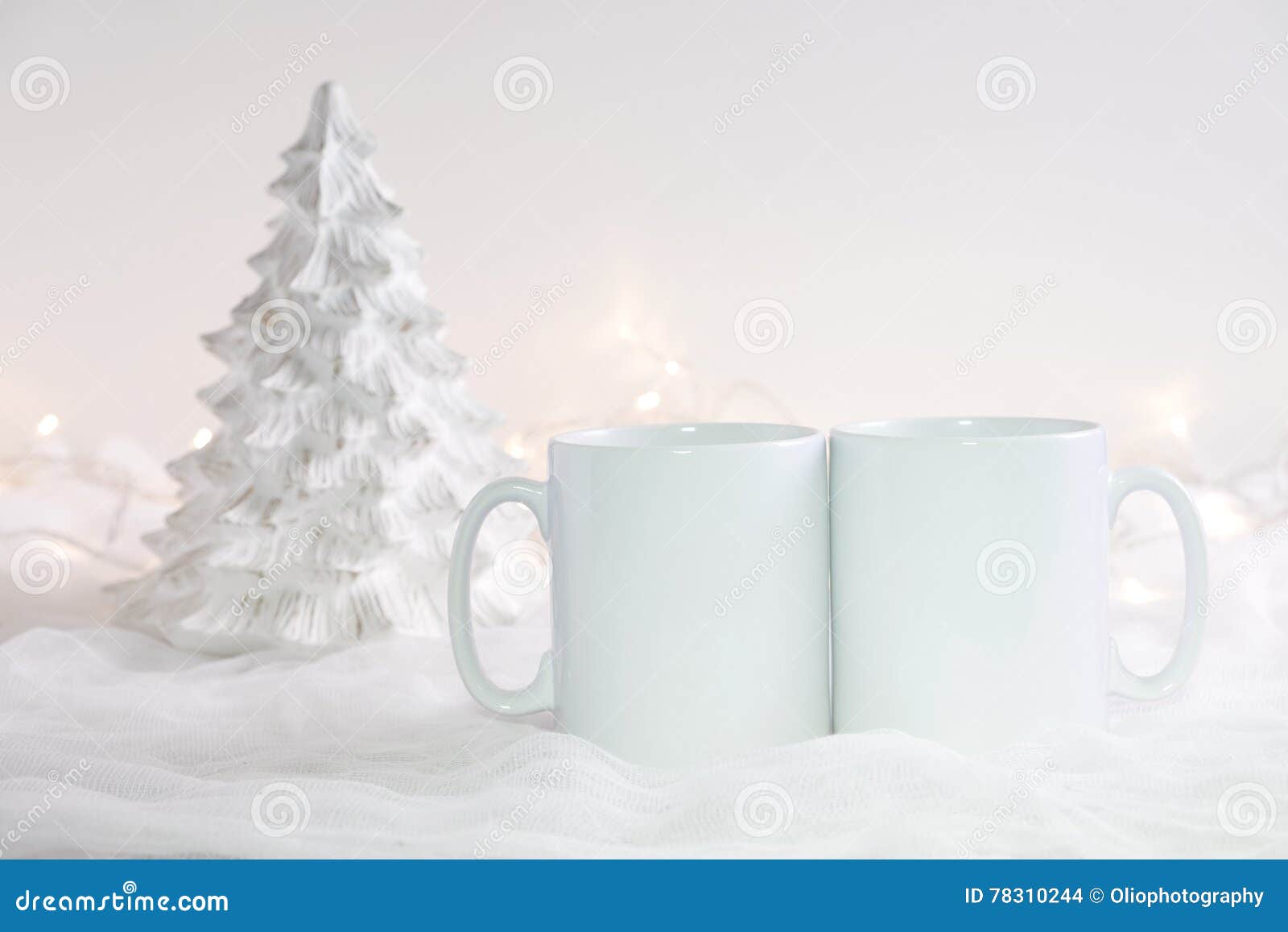 mockup styled stock product image, two white mugs that you can add your custom /quote to.