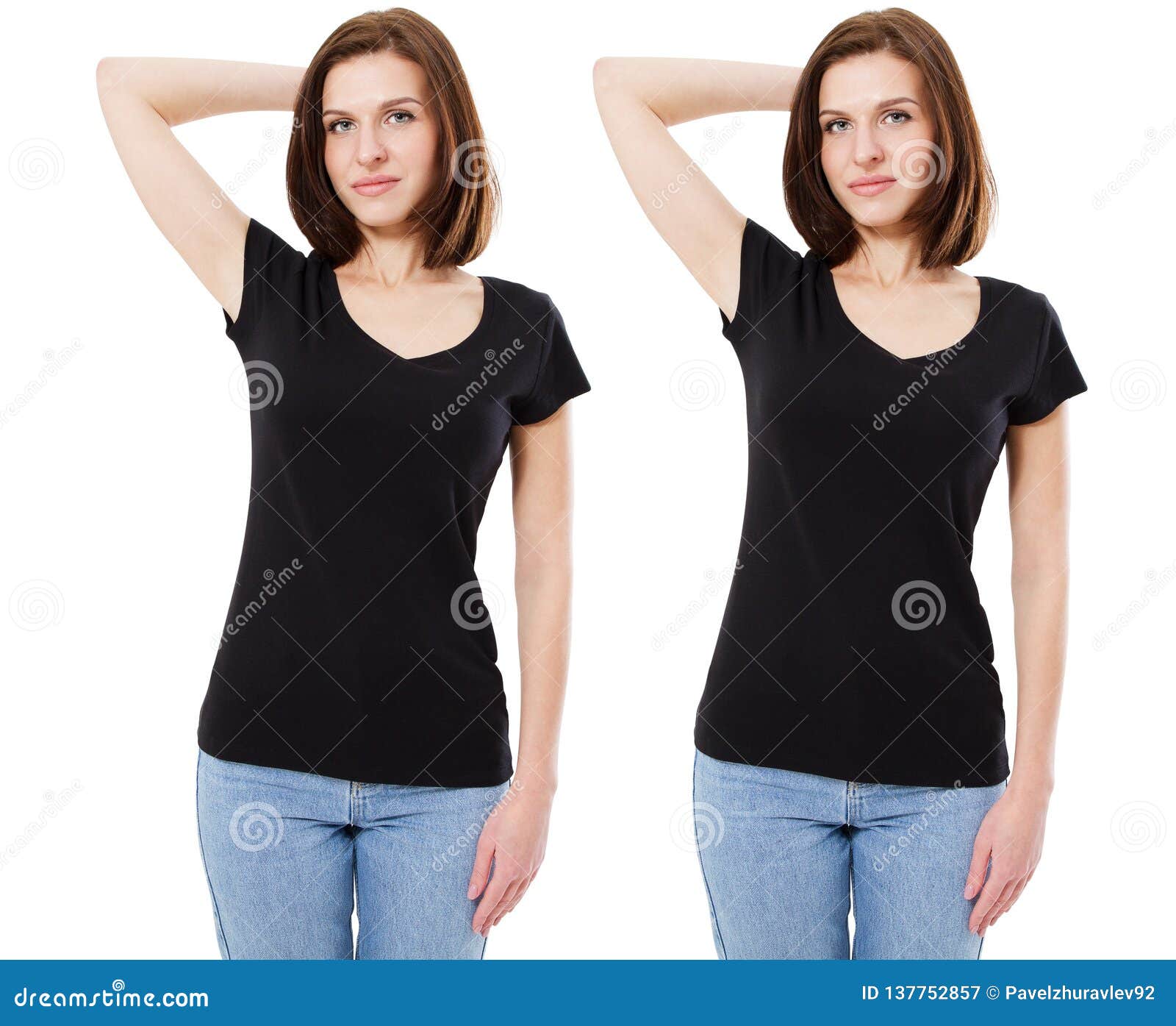 Download Mockup Of A Template Of A Black Woman`s T-shirt On A White ...