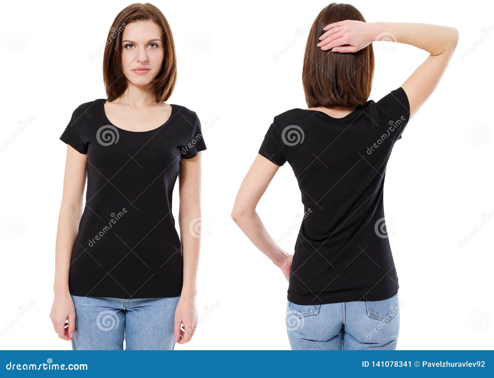 Download Mockup Of A Template Of A Black Woman`s T Shirt On A White ...