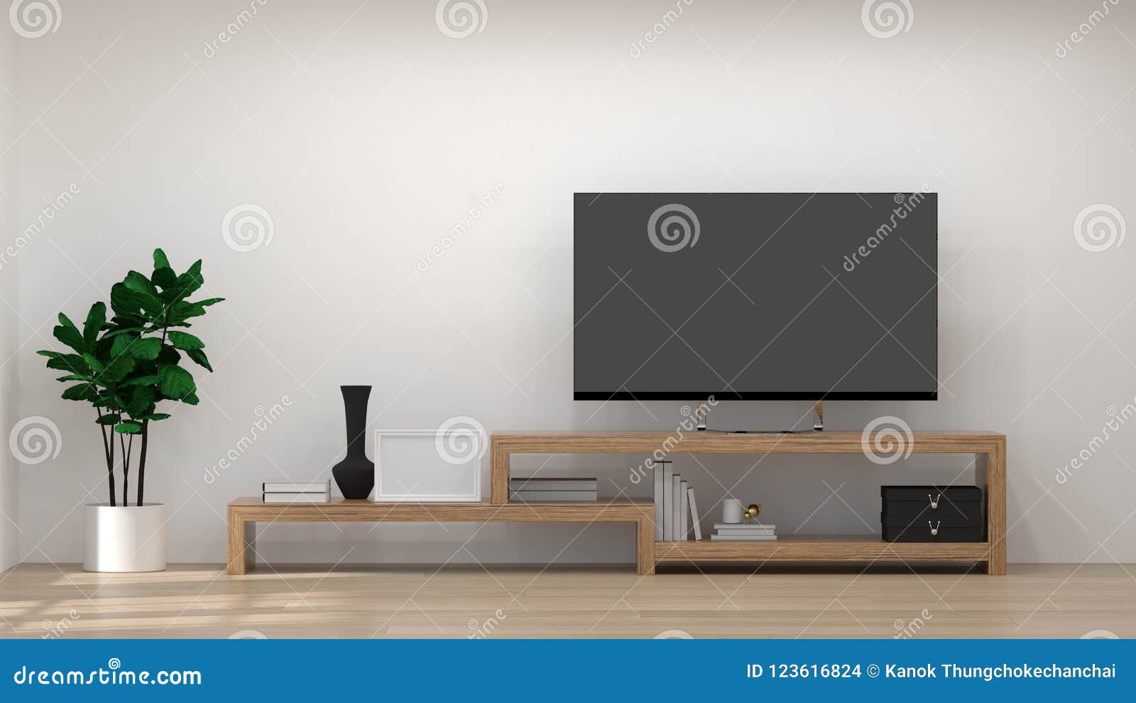 Mockup Template Interior Background Wood Cabinet In Modern Empty