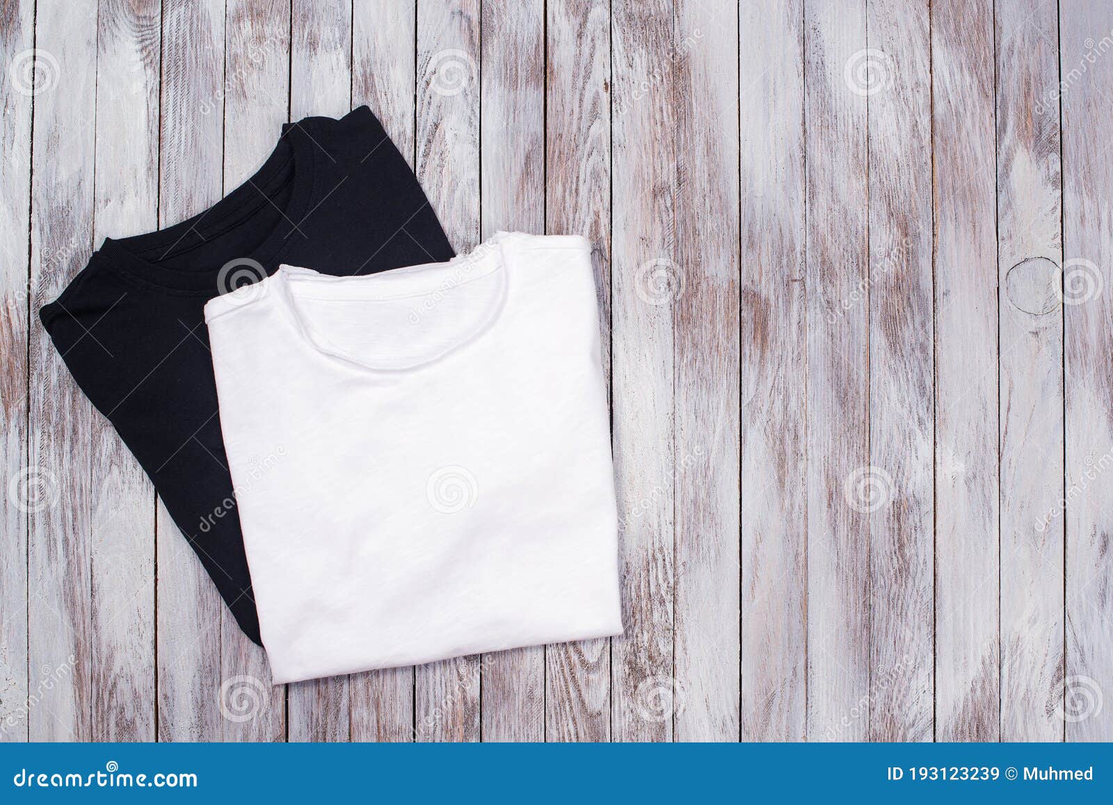 Download Mockup With Two Blank T-shirt. Black And White Color T-shirts On Wooden Background For ...