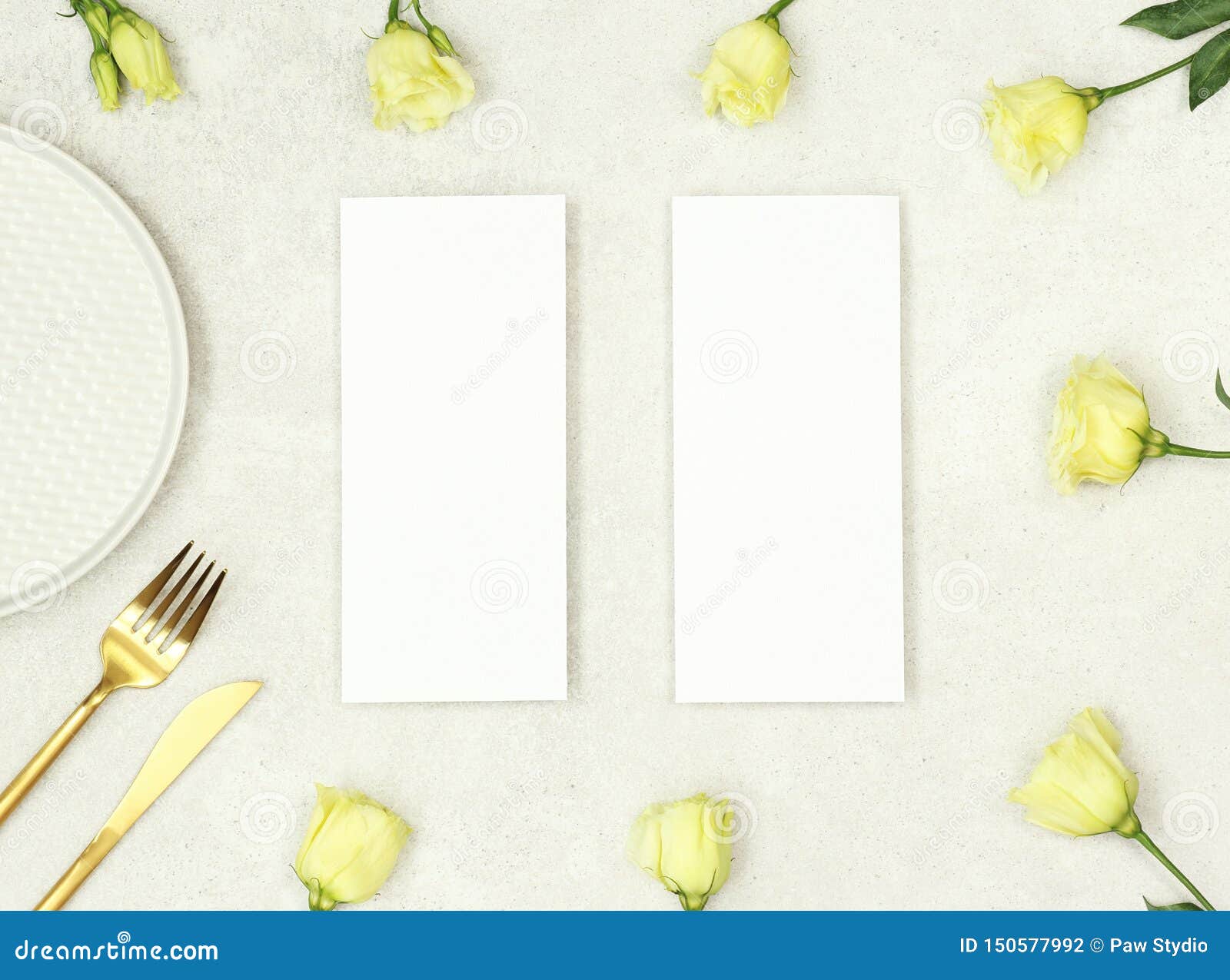 Download Mockup Wedding Menu With Flowers And Gold Cutlery Stock ...
