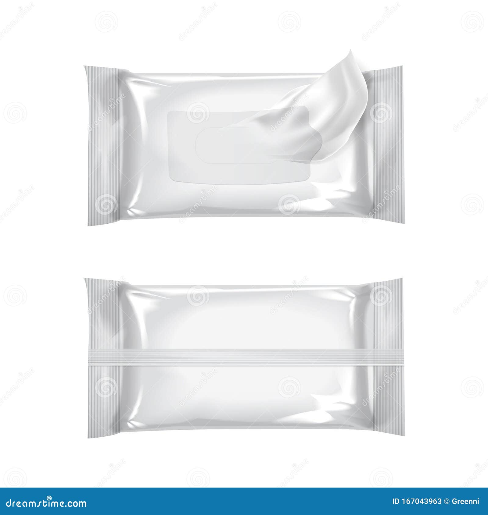 Download Mockup Of Wet Wipe Flow Pack Wet Wipes Realistic Pack On White Background Vector Template Stock Vector Illustration Of Packaging Beauty 167043963