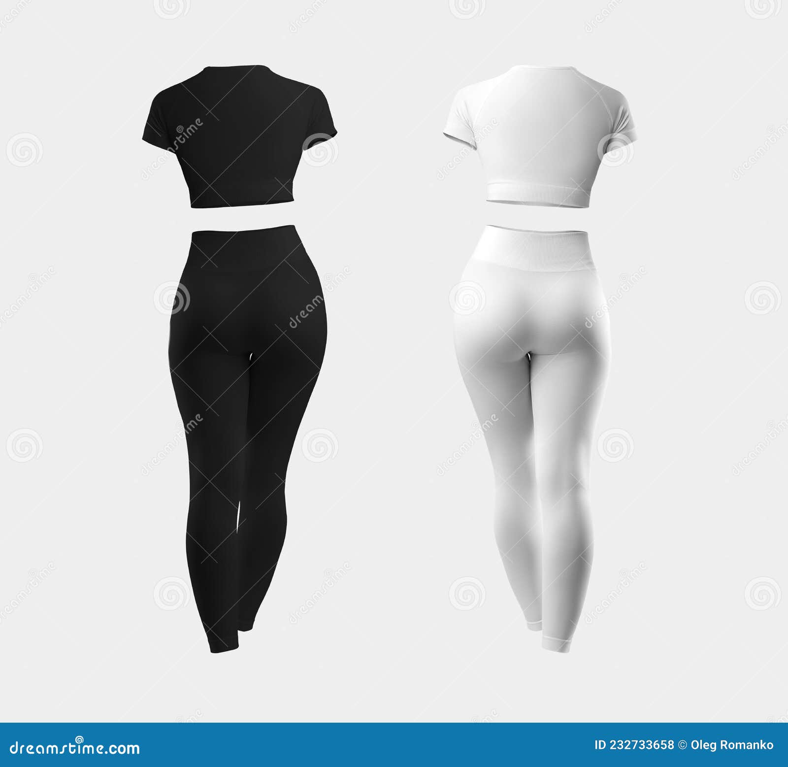 Mockup of a White, Black Compression Suit, Women`s Leggings, Crop Top ...