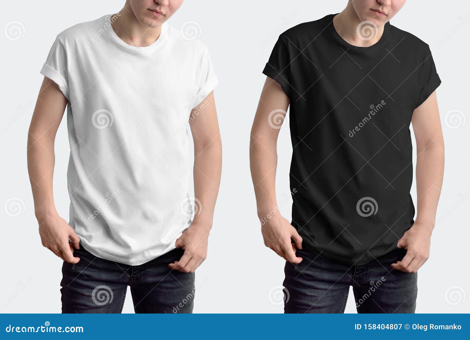 Mockup White and Black T-shirt with Rolled Up Sleeves on a Young Guy ...