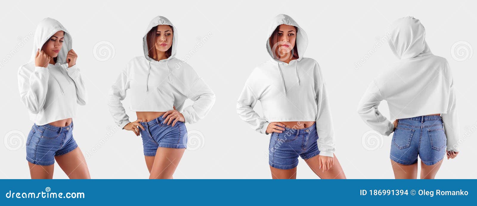 Mockup Of A White Crop Top On A Young Girl In Blue Shorts ...