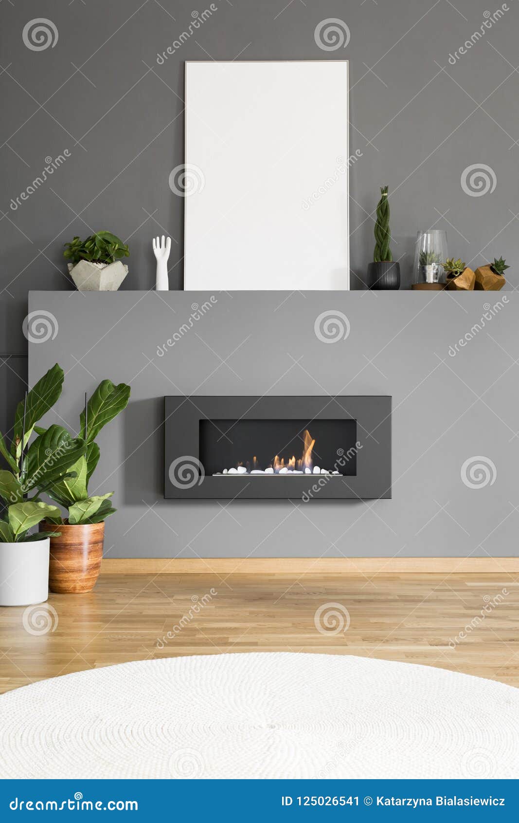 Download Mockup Of White Empty Poster Above Fireplace In Grey Living Room Stock Image - Image of molding ...