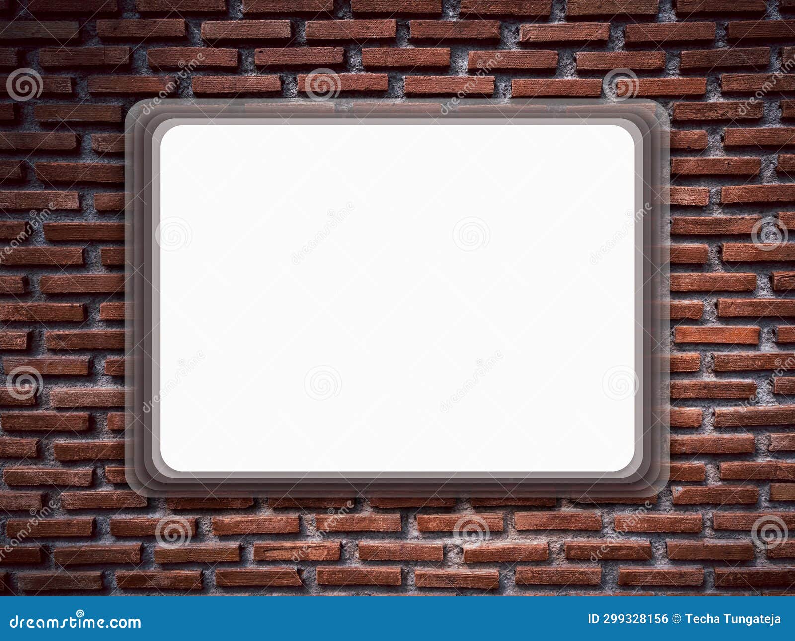 Mockup White Rectangle Frame Hanging on Vintage Old Grunge Red Brick
