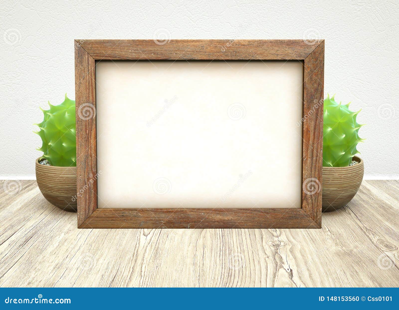 Download Mockup Of Wooden Frame And Green Succulent Plant In ...