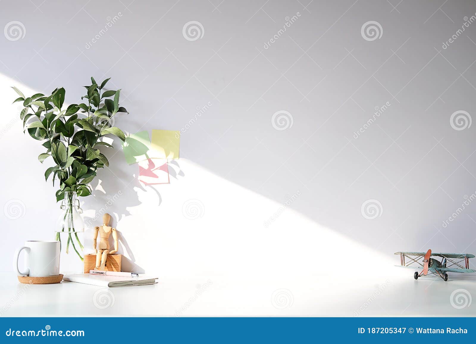 Mockup Workspace Desk and Copy Space Books,plant and Coffee on White