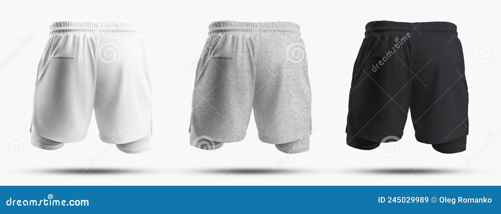 Mockups of Sports Men`s Shorts with Compression Undershorts 3D