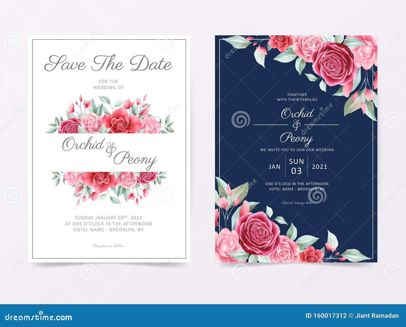 Carte d'invitation mariage Pivoines