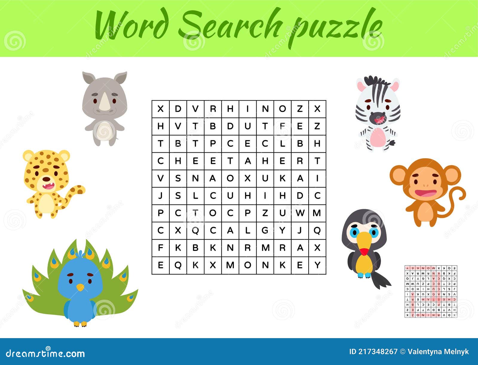 Modèle De Jeu Mot Puzzle De Recherche D'animaux Pour Les Enfants