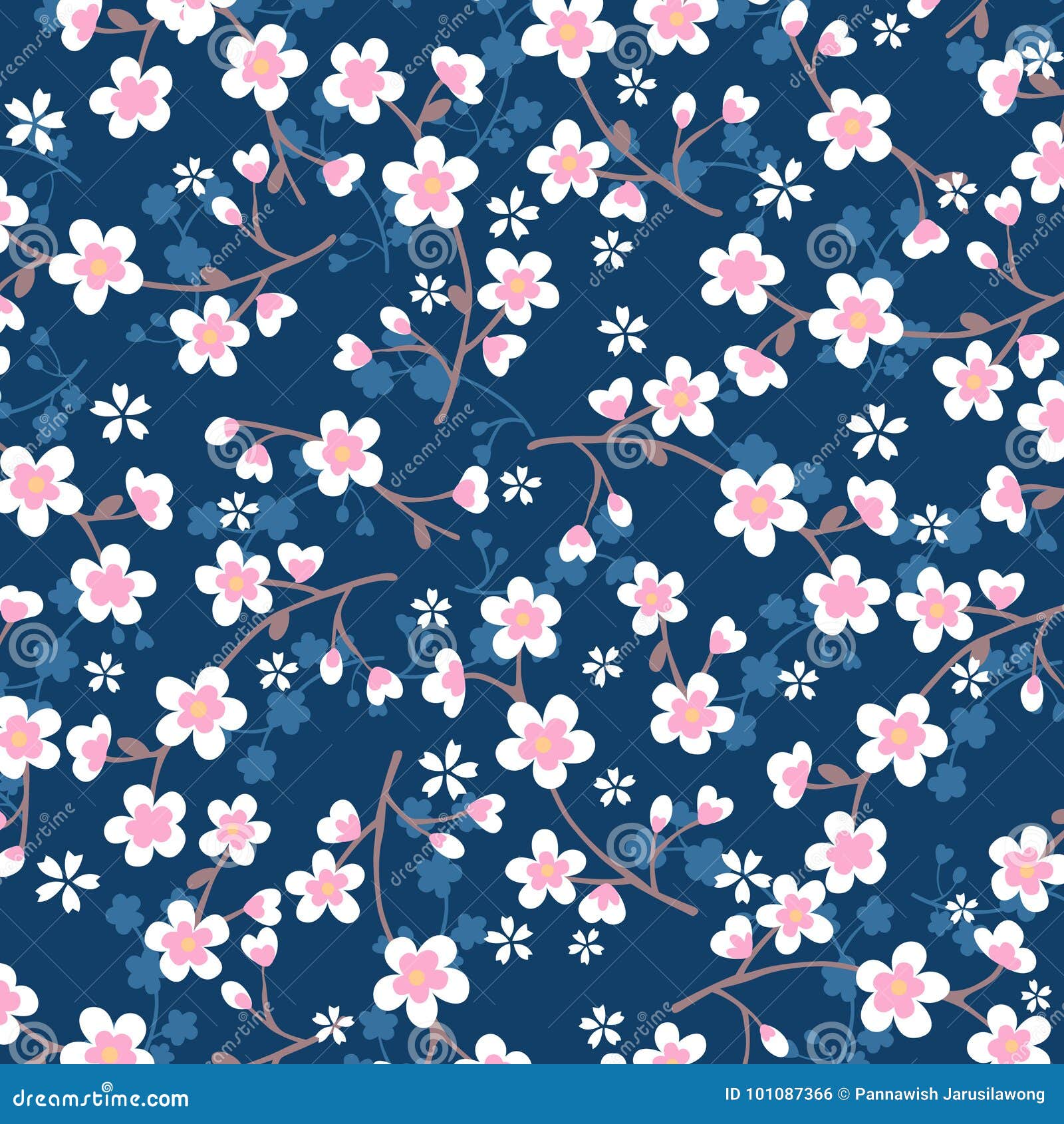 Modèle Japonais De Fleurs De Cerisier Sur Le Bleu