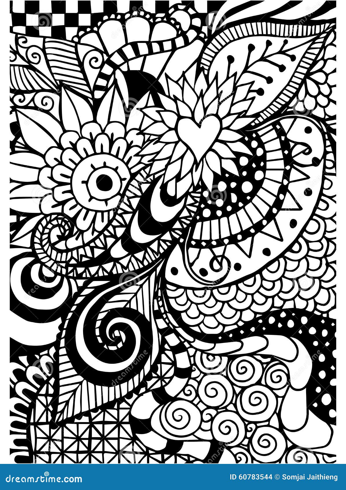 Mod¨le pour livre de coloriage Ethnique floral rétro griffonnage élément tribal de conception Fond noir et blanc