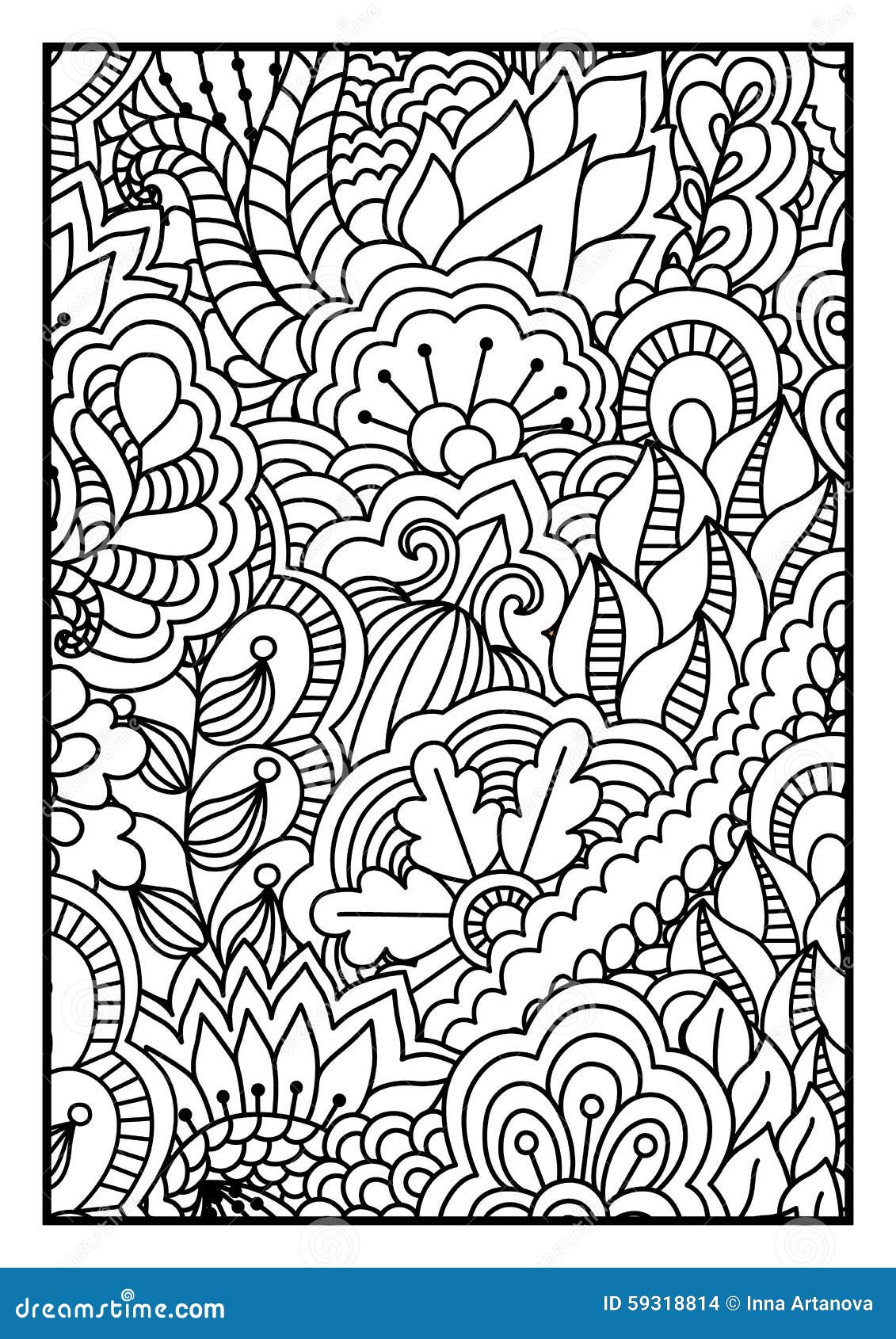 Mod¨le pour livre de coloriage Fond noir et blanc avec les éléments floraux ethniques tirés par la main pour la conception Calligraphie attitude