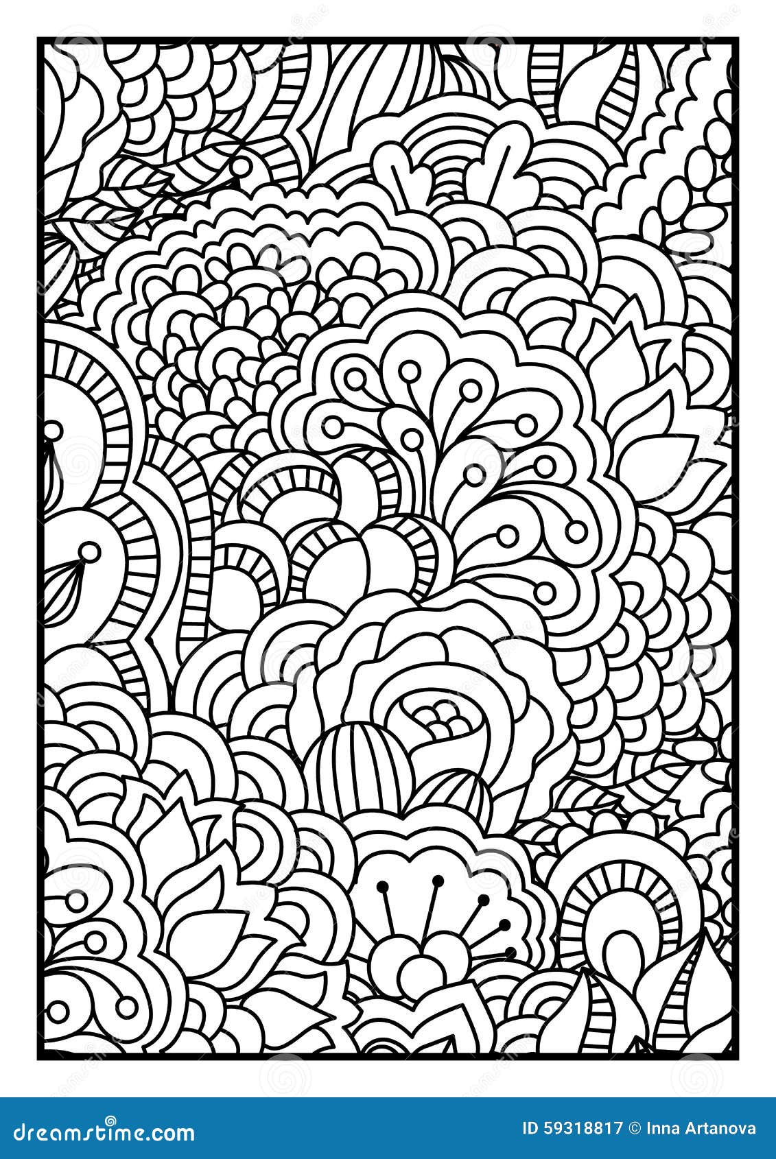 Mod¨le pour livre de coloriage Fond noir et blanc avec les éléments floraux ethniques tirés par la main pour la conception